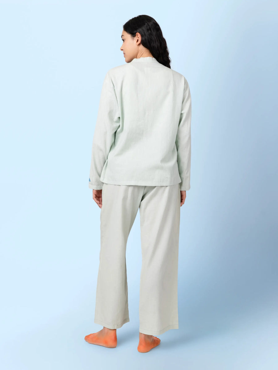 Mars – Handwoven Cotton Linen Pleated Pants – Mens Pants by Phuhar's available on Brown Living™. Green Xs. SKU: pH0661. Img 3.
