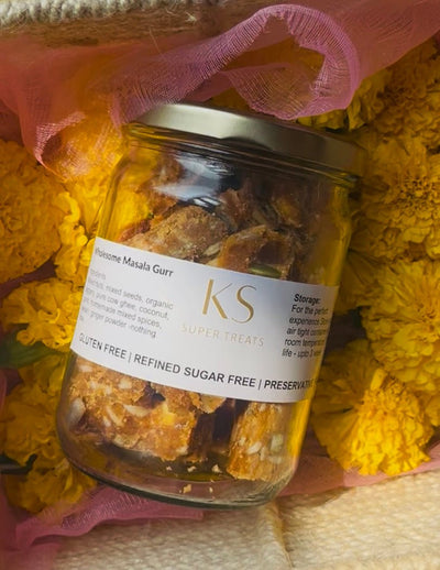 Masala Gurr with Nuts | Gluten - Free & Refined Sugar - Free | 250g – Healthy Snacks on Brown Living™. SKU: MSG. Img 2.