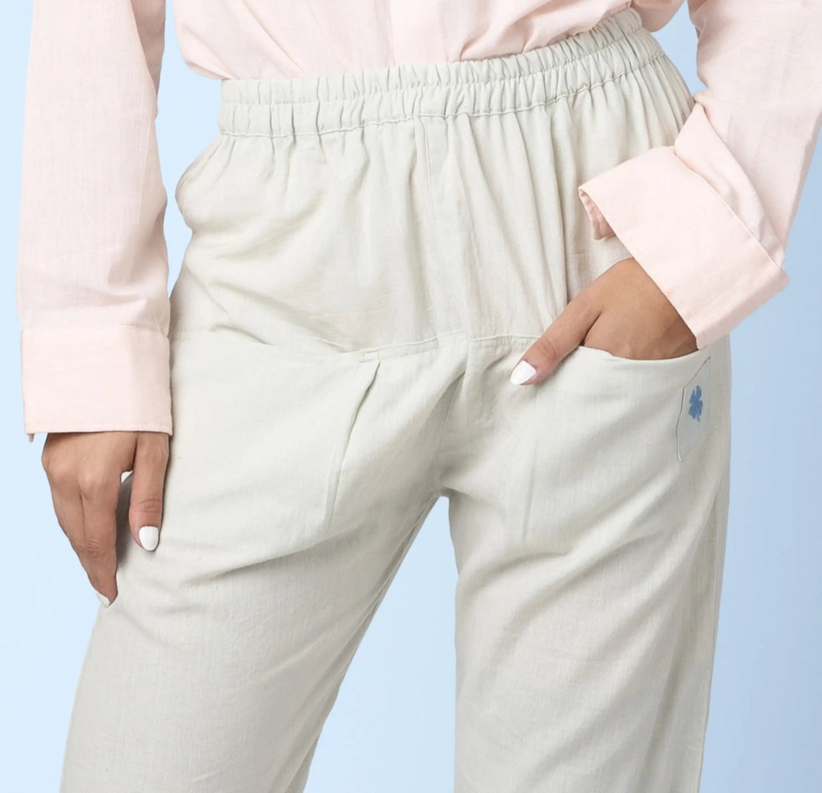 Mati – Sustainable Cotton Linen Casual Outing Pants – Mens Pants by Phuhar's available on Brown Living™. Green Xs. SKU: pH0361. Img 16.