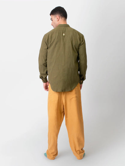Mati – Sustainable Cotton Linen Casual Outing Pants – Mens Pants by Phuhar's available on Brown Living™. Mustard Xs. SKU: pH0511. Img 3.