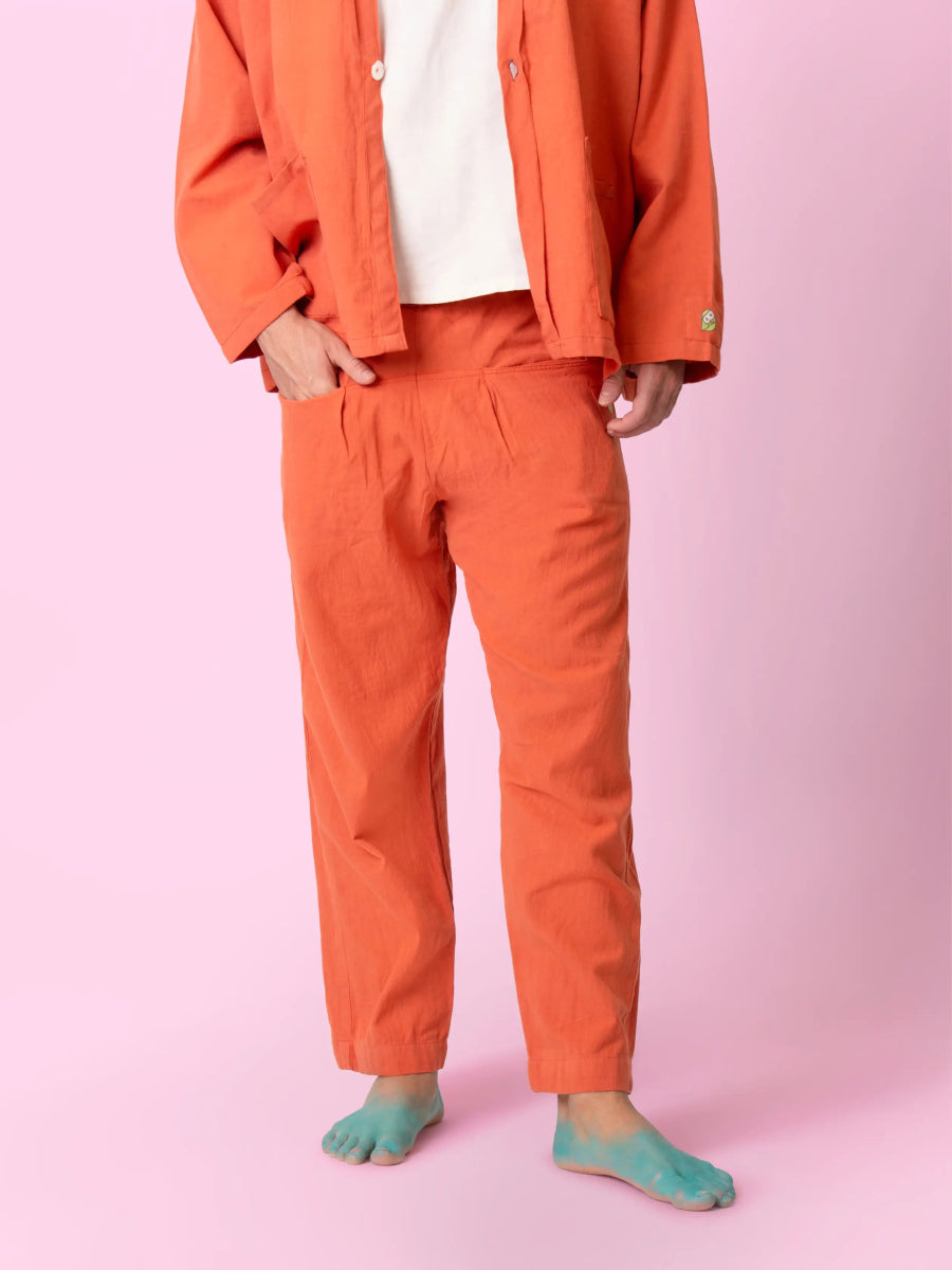 Mati – Sustainable Cotton Linen Casual Outing Pants – Mens Pants by Phuhar's available on Brown Living™. Rust Xs. SKU: pH0561. Img 7.