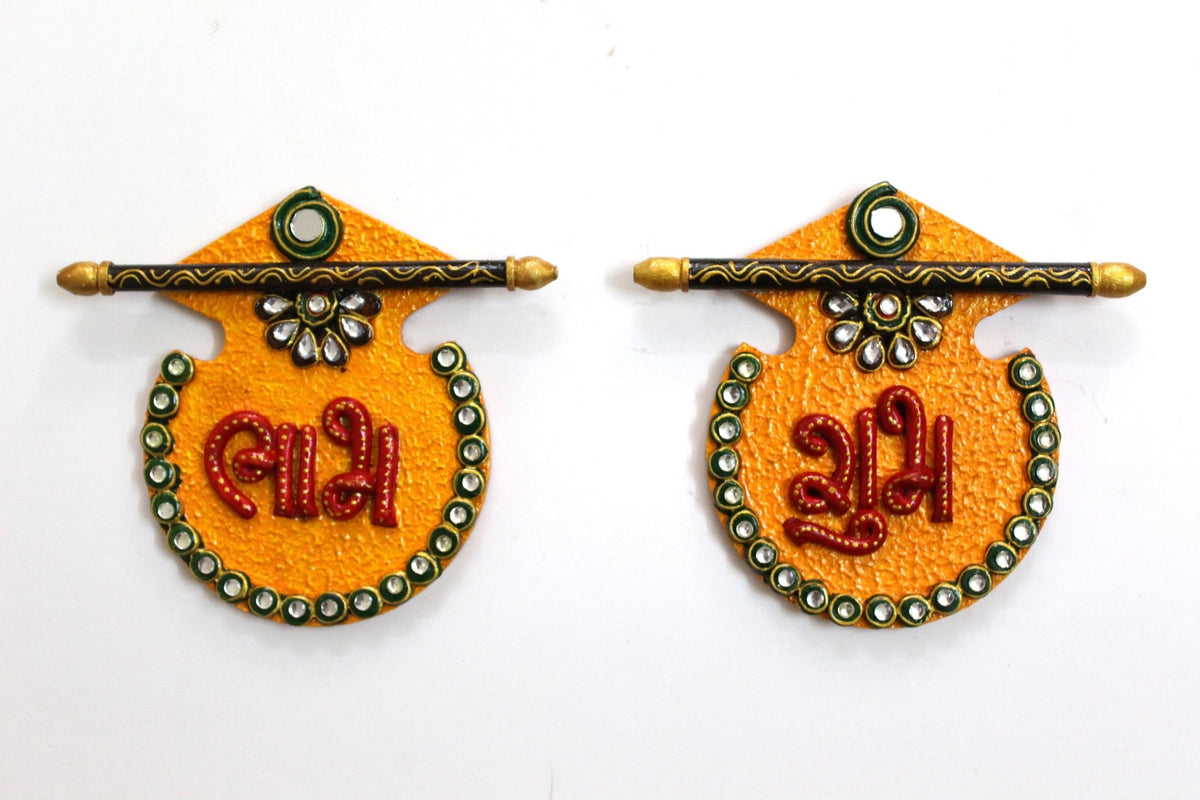Matki Shubh Laabh Wall Hanging Set of 2 | Festive Indian Decor – Home Decor on Brown Living™. SKU: PM06. Img 1.