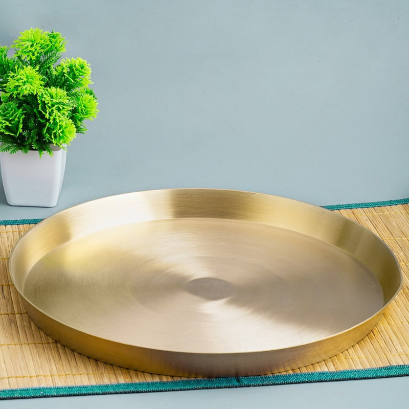 Matt Finish Bronze Handmade Thali Plate Large | Verified Sustainable by Brown Living™