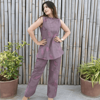 Mauve Mist Botanical Co - ord Set for Women | Organic Cotton Eco - Printed – Womens Co - Ord Sets on Brown Living™. SKU: AAYU-0021. Img 5.