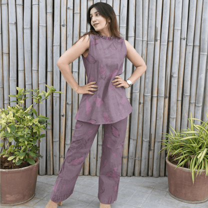 Mauve Mist Botanical Co - ord Set for Women | Organic Cotton Eco - Printed – Womens Co - Ord Sets on Brown Living™. SKU: AAYU-0021. Img 5.