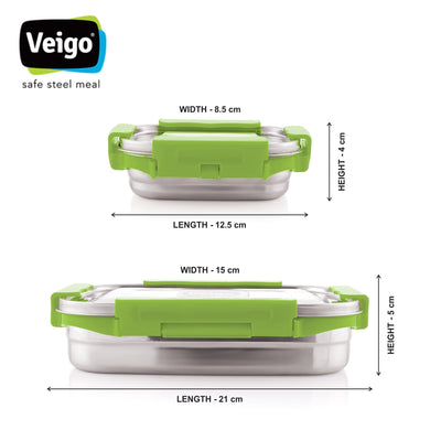 MaxoSteel Leakproof Jumbo Steel Lunch Box with Veg Box – Lunch Box on Brown Living™. SKU: Veigo_MaxoSteel_Jumbo_DarkBlue. Img 6.