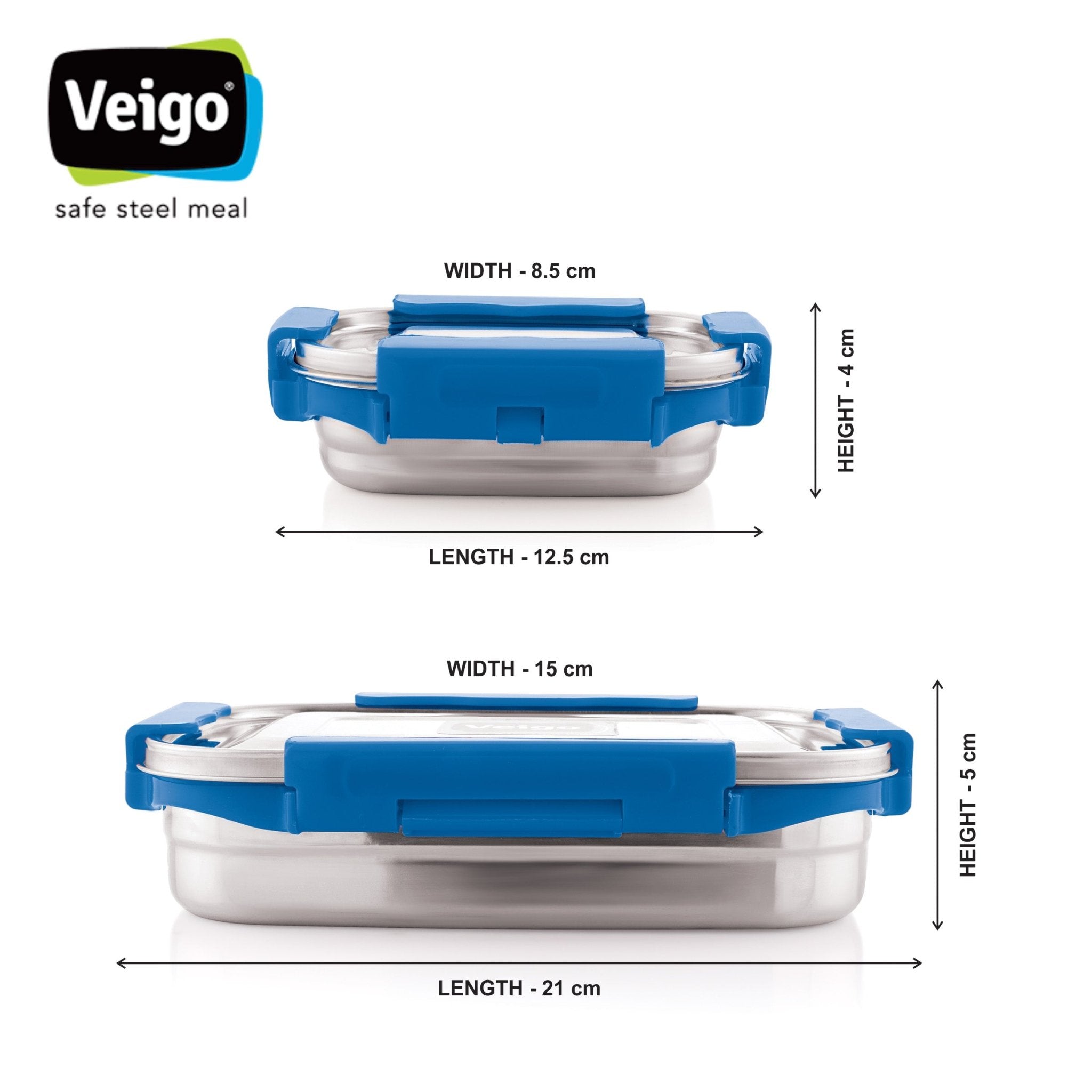 MaxoSteel Leakproof Jumbo Steel Lunch Box with Veg Box – Lunch Box on Brown Living™. SKU: Veigo_MaxoSteel_Jumbo_DarkBlue. Img 3.