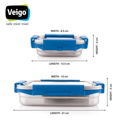 MaxoSteel Leakproof Jumbo Steel Lunch Box with Veg Box – Lunch Box on Brown Living™. SKU: Veigo_MaxoSteel_Jumbo_DarkBlue. Img 3.
