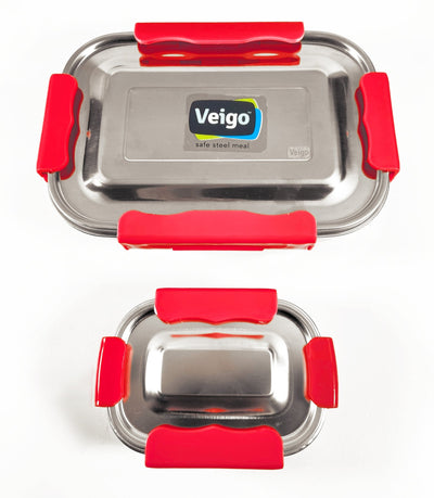 MaxoSteel Leakproof Jumbo Steel Lunch Box with Veg Box – Lunch Box on Brown Living™. SKU: Veigo_MaxoSteel_Jumbo_Red. Img 12.