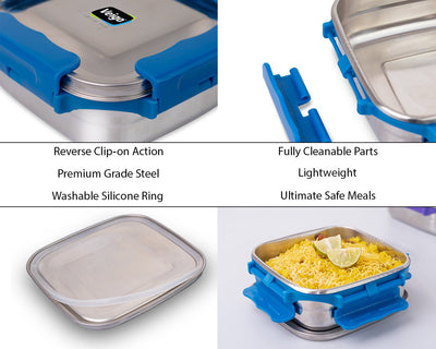 MaxoSteel Medium Steel Snack Box | Leakproof & Durable – Lunch Box on Brown Living™. SKU: Veigo_MaxoSteel_Medium_DarkBlue. Img 7.