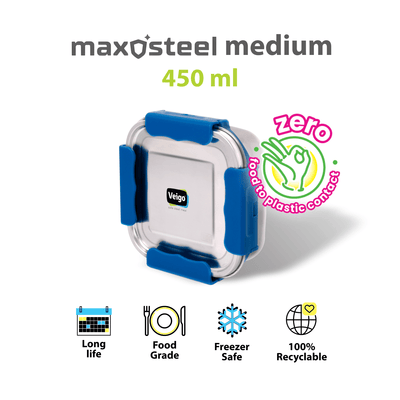MaxoSteel Medium Steel Snack Box | Leakproof & Durable – Lunch Box on Brown Living™. SKU: Veigo_MaxoSteel_Medium_DarkBlue. Img 6.