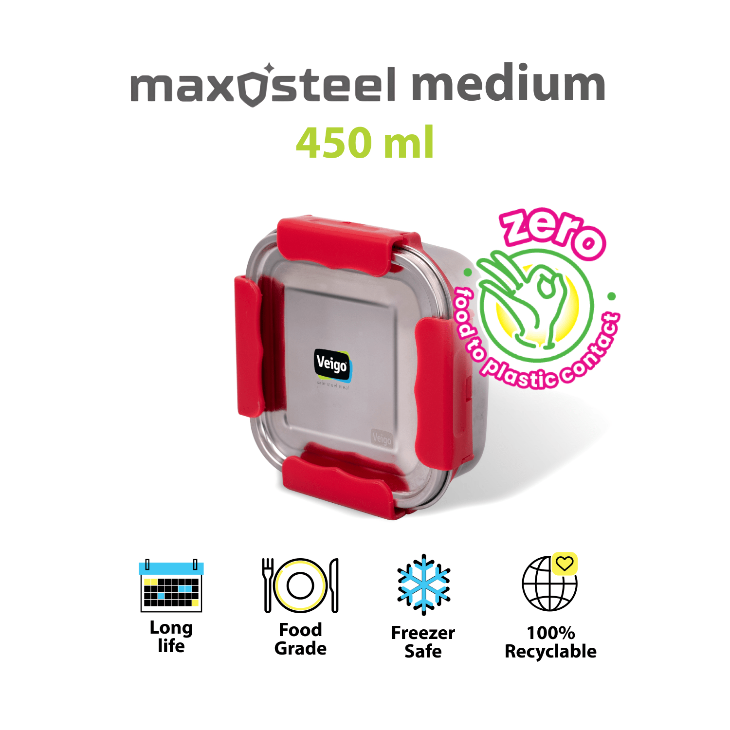 MaxoSteel Medium Steel Snack Box | Leakproof & Durable – Lunch Box on Brown Living™. SKU: Veigo_MaxoSteel_Medium_DarkBlue. Img 8.