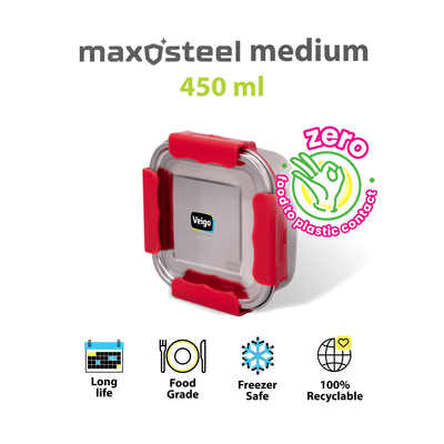 MaxoSteel Medium Steel Snack Box | Leakproof & Durable – Lunch Box on Brown Living™. SKU: Veigo_MaxoSteel_Medium_DarkBlue. Img 8.