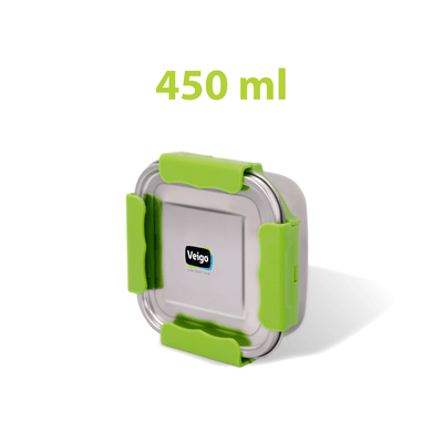 MaxoSteel Medium Steel Snack Box | Leakproof & Durable – Lunch Box on Brown Living™. SKU: Veigo_MaxoSteel_Medium_Green. Img 2.