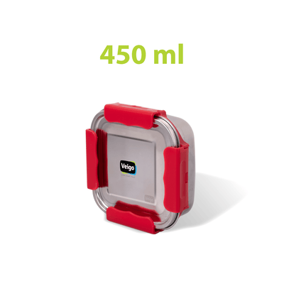 MaxoSteel Medium Steel Snack Box | Leakproof & Durable – Lunch Box on Brown Living™. SKU: Veigo_MaxoSteel_Medium_Red. Img 9.