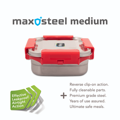 MaxoSteel Medium Steel Snack Box | Leakproof & Durable – Lunch Box on Brown Living™. SKU: Veigo_MaxoSteel_Medium_Red. Img 10.