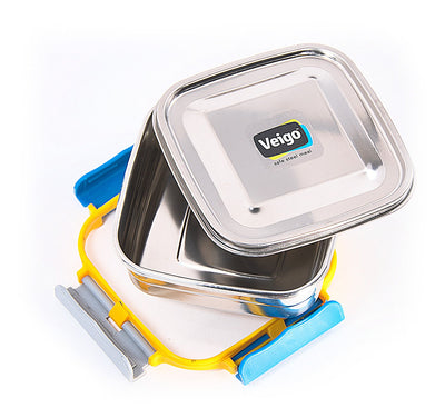 MaxoSteel Medium Steel Snack Box | Leakproof & Durable – Lunch Box on Brown Living™. SKU: Veigo_MaxoSteel_Medium_Red. Img 1.