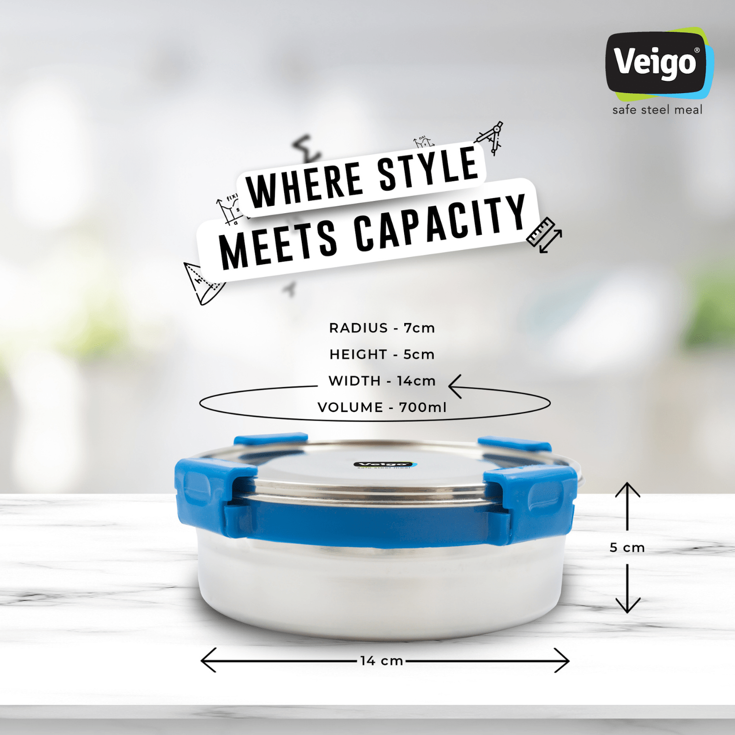 MaxoSteel Round Stainless Steel Storage - Set of 3 – Lunch Box on Brown Living™. SKU: Veigo_MaxoSteel_Round_325_700_950_Green. Img 10.