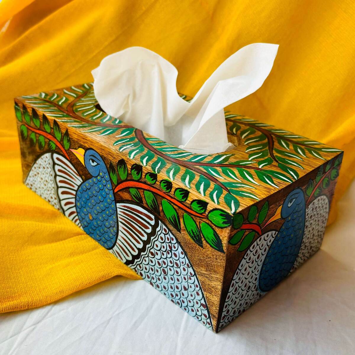 Maya Handcrafted Mango Wood Tissue Box | Verified Sustainable by Brown Living™