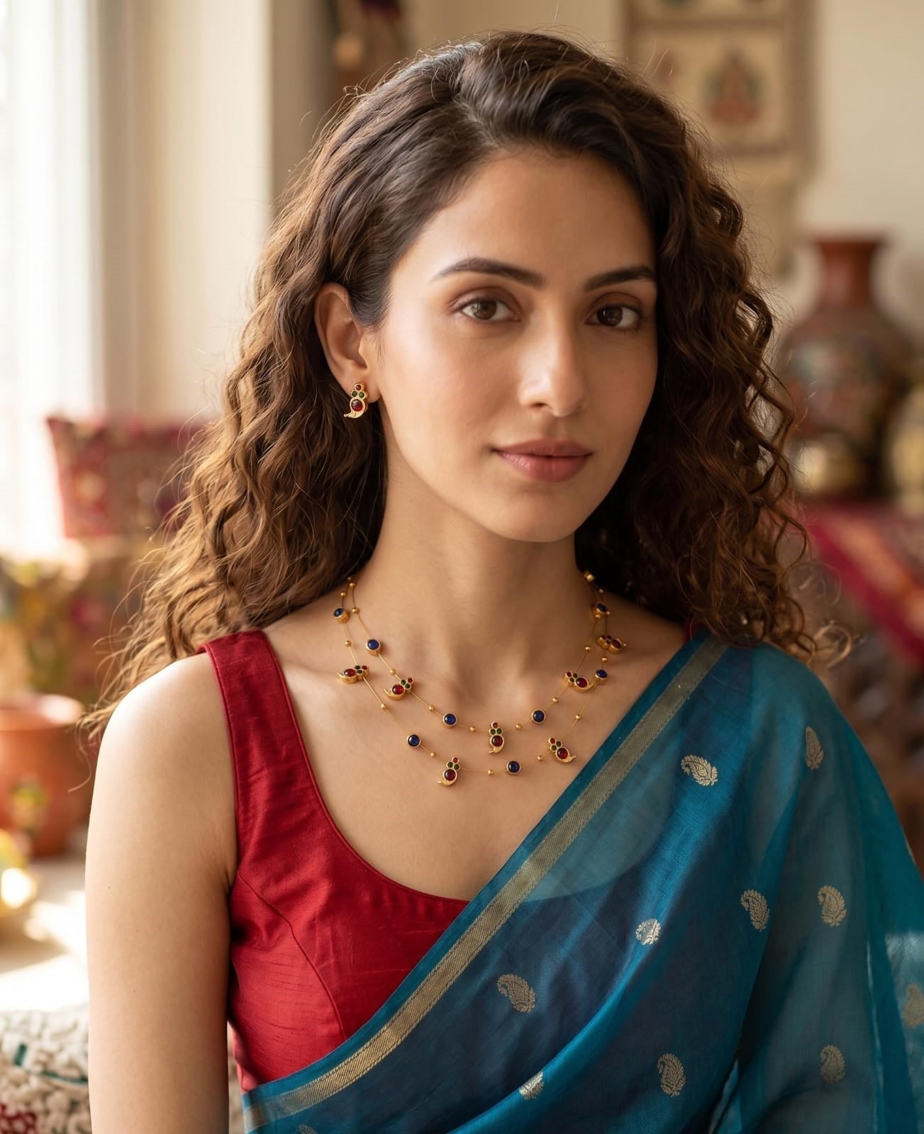 Mayura Sutra Necklace | Handcrafted Peacock-Inspired Necklace – Jewellery on Brown Living™. SKU: SAR1010. Img 3.