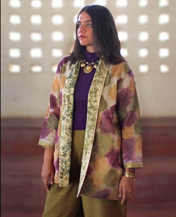 Mayuri Handwoven Zari Chanderi And Khadi Cotton Reversible Jacket | Verified Sustainable Womens Jacket on Brown Living™