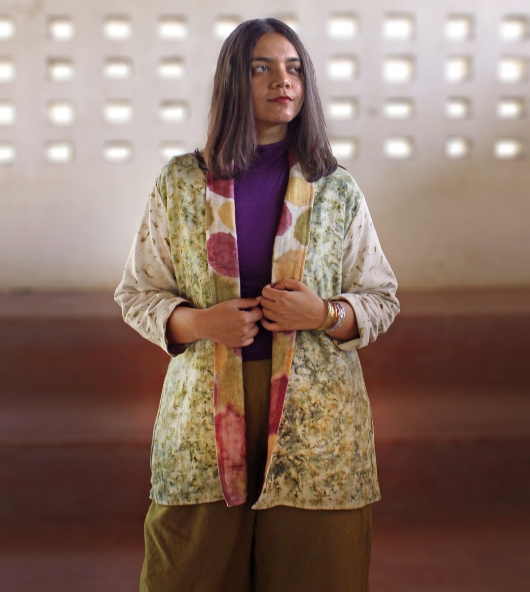 Mayuri Handwoven Zari Chanderi And Khadi Cotton Reversible Jacket | Verified Sustainable by Brown Living™