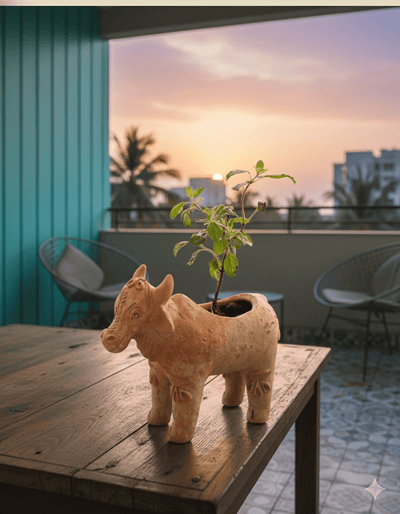 Meadow Cow Handcrafted Animal Themed Clay Planter – Pots & Planters on Brown Living™. SKU: A0_plt_0056. Img 7.
