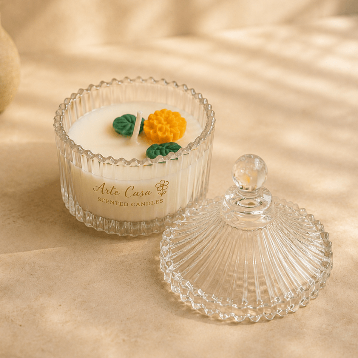 Meadow Duo Yellow & Green Glass Candle Set | Oudh Soy Wax – Candles & Fragrances on Brown Living™. SKU: D-415. Img 3.