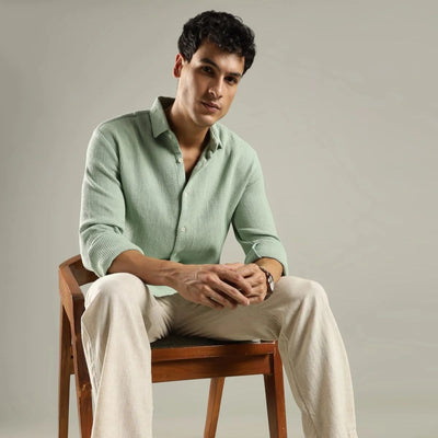 Meadow Waffle Shirt – Lightweight Waffle - Knit Men’s Casual Shirt – Mens Shirt on Brown Living™. SKU: WF - GR - F - S. Img 1.