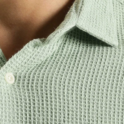 Meadow Waffle Shirt – Lightweight Waffle - Knit Men’s Casual Shirt – Mens Shirt on Brown Living™. SKU: WF - GR - F - S. Img 2.