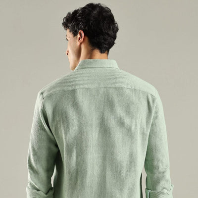 Meadow Waffle Shirt – Lightweight Waffle - Knit Men’s Casual Shirt – Mens Shirt on Brown Living™. SKU: WF - GR - F - S. Img 4.