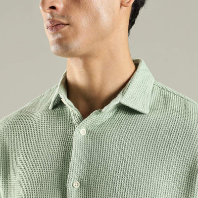Meadow Waffle Shirt – Lightweight Waffle - Knit Men’s Casual Shirt – Mens Shirt on Brown Living™. SKU: WF - GR - F - S. Img 5.