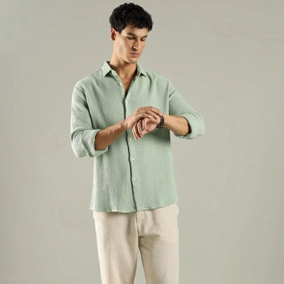 Meadow Waffle Shirt – Lightweight Waffle - Knit Men’s Casual Shirt – Mens Shirt on Brown Living™. SKU: WF - GR - F - S. Img 3.