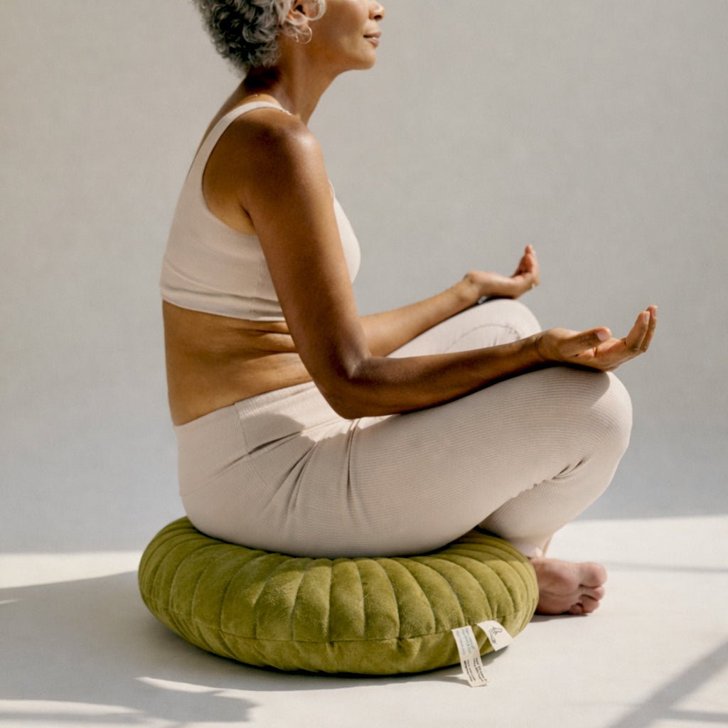 Meditation Cushion | Yoga Floor Cushion | Velvet Cushion – Pillow on Brown Living™. SKU: KOI-PL-LM-013. Img 4.