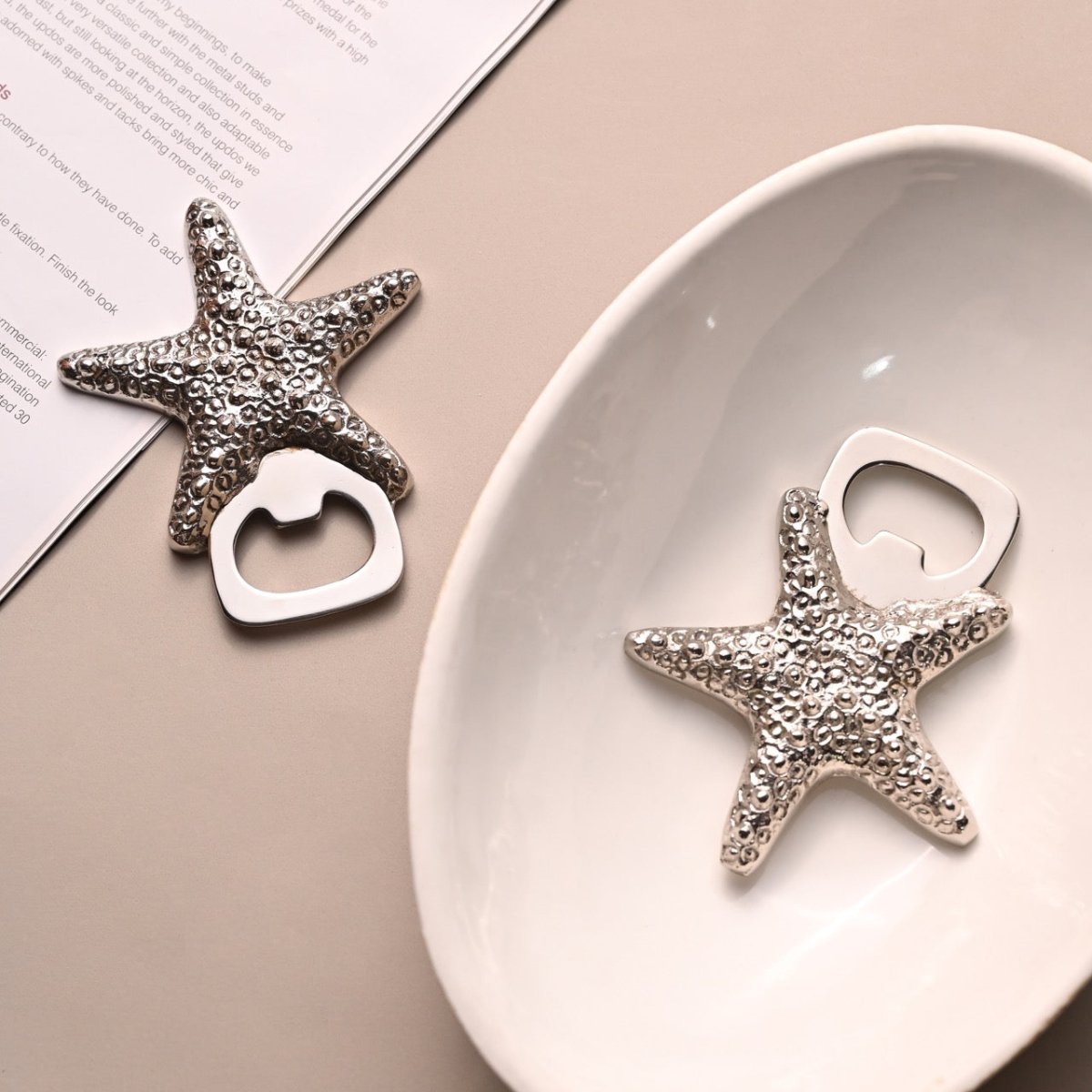 Meen (Starfish) Brass Bottle Opener | Bar Accessories – Kitchen Tools by Pravaah India available on Brown Living™. Small Silver . SKU: HD008_A_BL. Img 1.
