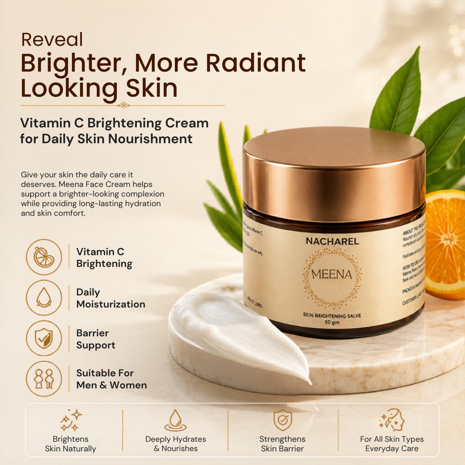 Meena Vitamin C Face Cream | Brightening & Radiance Skincare – Face Cream on Brown Living™. SKU: NCH031. Img 2.