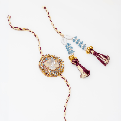 Mehar Bhaiya Bhabhi Rakhi and Lumba Set | Handmade Rakhi Gift Set – Rakhi on Brown Living™. SKU: AM-RKHSET-Mehar. Img 6.