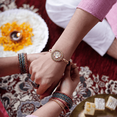 Mehar Bhaiya Bhabhi Rakhi and Lumba Set | Handmade Rakhi Gift Set – Rakhi on Brown Living™. SKU: AM-RKHSET-Mehar. Img 2.