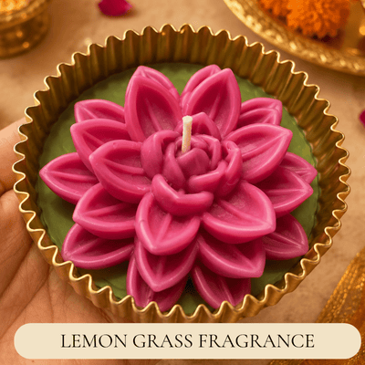 Mehfil Bloom Green & Pink Urli Flower Candle | Festive Decor – Candles & Fragrances on Brown Living™. SKU: D-459. Img 6.