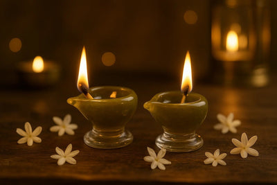 Mehndi Ki Mehak – Art Glass Puja Diya Decorative Lamp – Pooja Needs on Brown Living™. SKU: MEHAK-DIYA. Img 5.