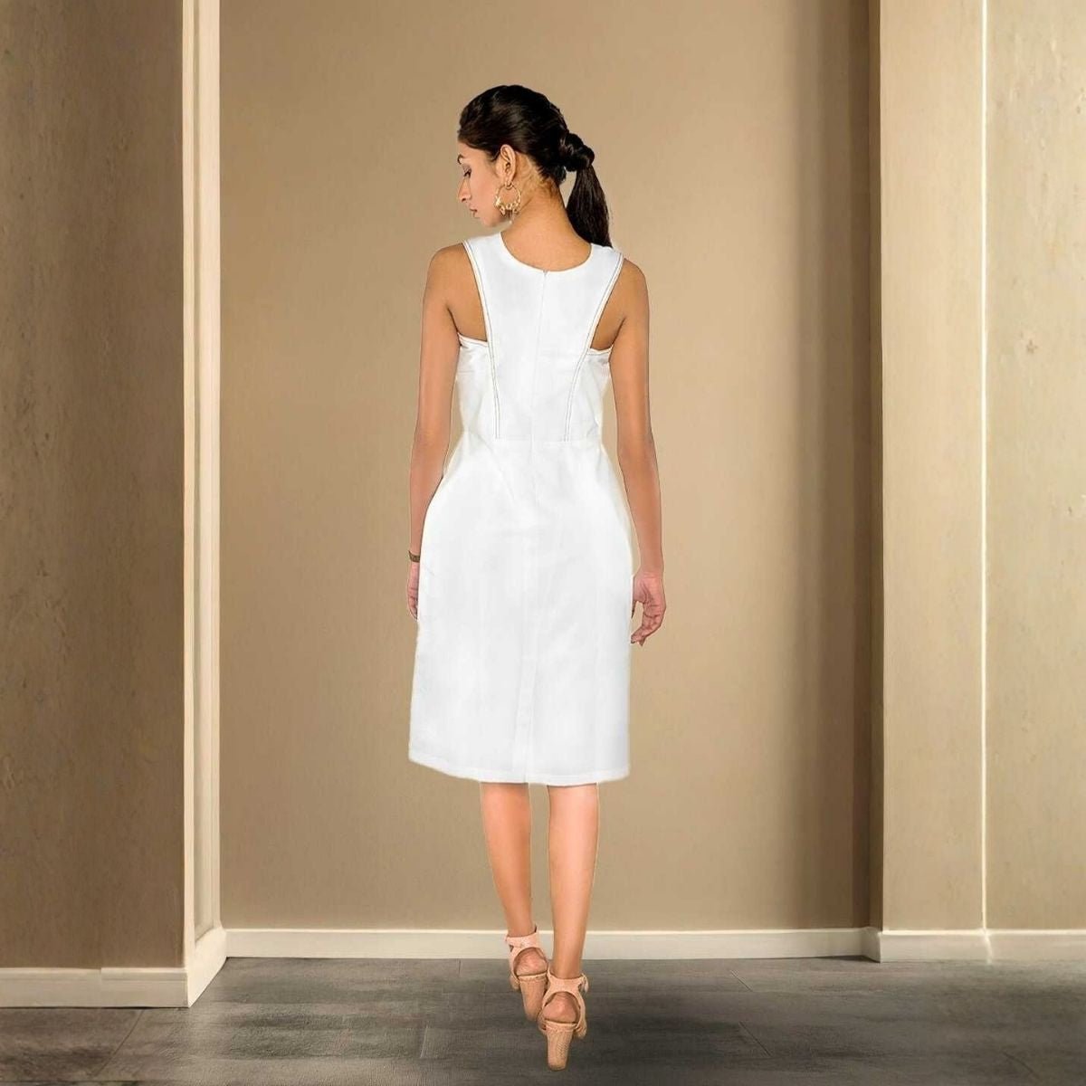 Meira White Organic Cotton Embroidered White Dress – Womens Dress on Brown Living™. SKU: JDS4013XS. Img 3.