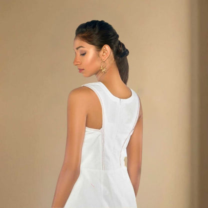 Meira White Organic Cotton Embroidered White Dress – Womens Dress on Brown Living™. SKU: JDS4013XS. Img 4.