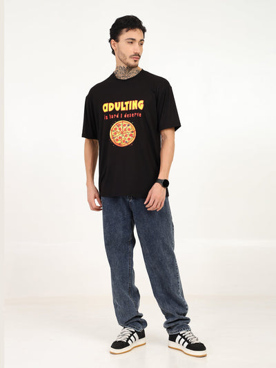 Men Oversized Bamboo T-Shirt – Soft, Breathable & Sustainable Fit – Mens T-Shirt on Brown Living™. SKU: M-ADULTING-BLK-S. Img 5.