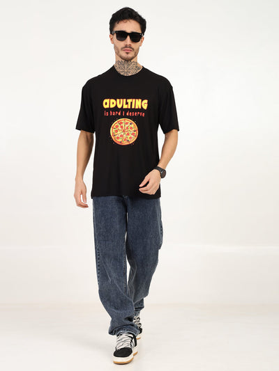 Men Oversized Bamboo T-Shirt – Soft, Breathable & Sustainable Fit – Mens T-Shirt on Brown Living™. SKU: M-ADULTING-BLK-S. Img 1.