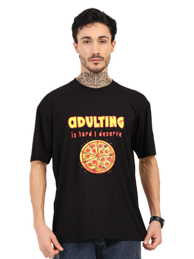 Men Oversized Bamboo T-Shirt – Soft, Breathable & Sustainable Fit – Mens T-Shirt on Brown Living™. SKU: M-ADULTING-BLK-S. Img 3.