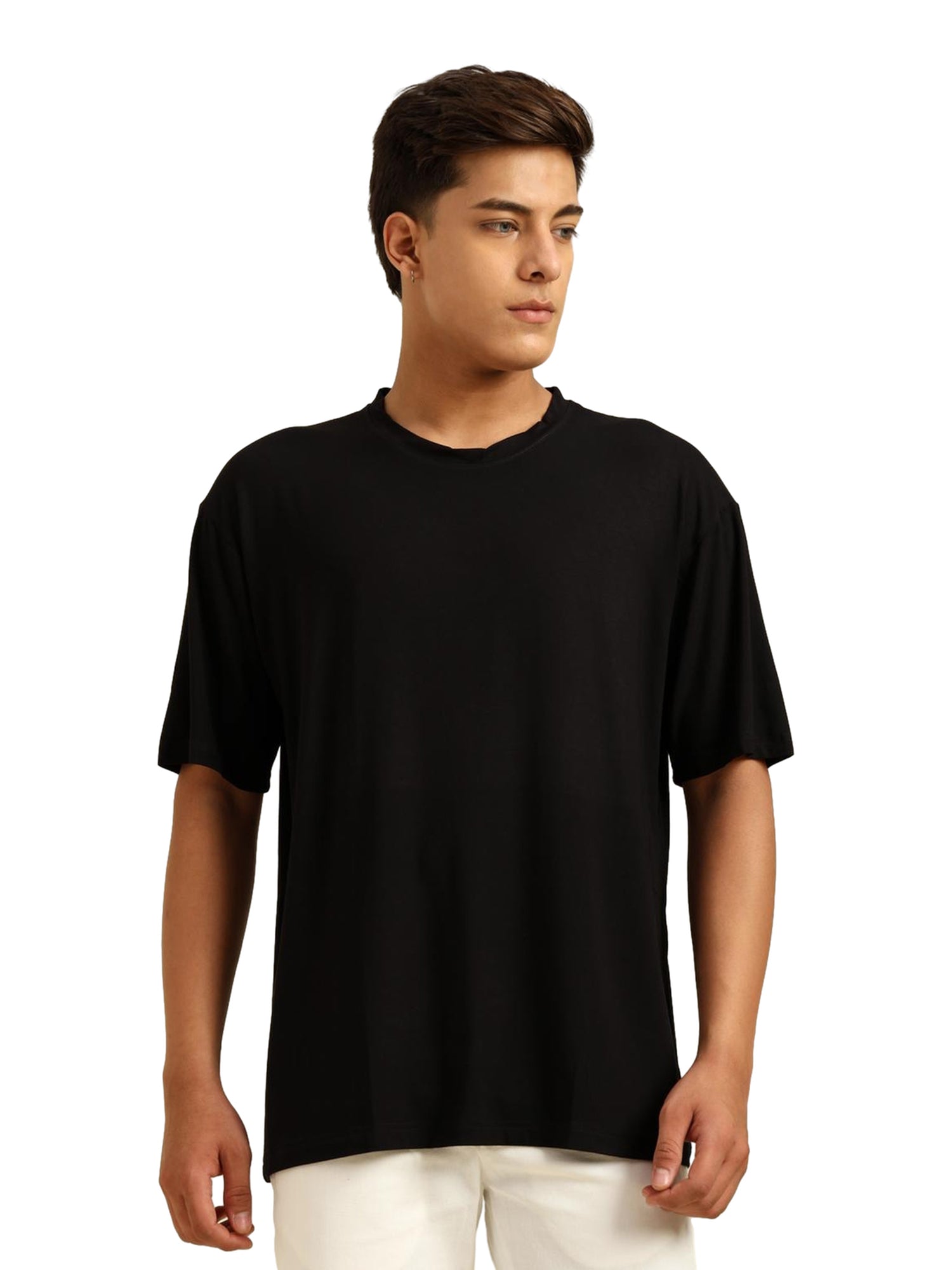 Men Oversized Bamboo T-Shirt – Soft, Breathable & Sustainable Fit – Mens T-Shirt on Brown Living™. SKU: M-PROCAFF-BLK-S. Img 16.