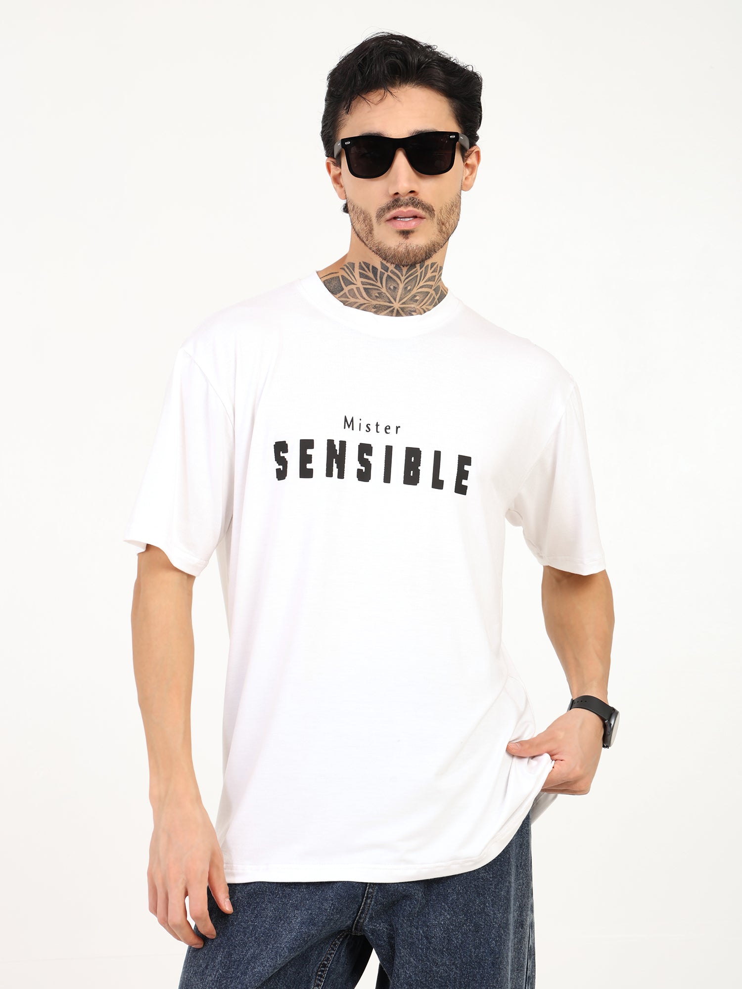 Men Oversized Bamboo T-Shirt – Soft, Breathable & Sustainable Fit – Mens T-Shirt on Brown Living™. SKU: M-SENSIBLE-WHIT-S. Img 24.