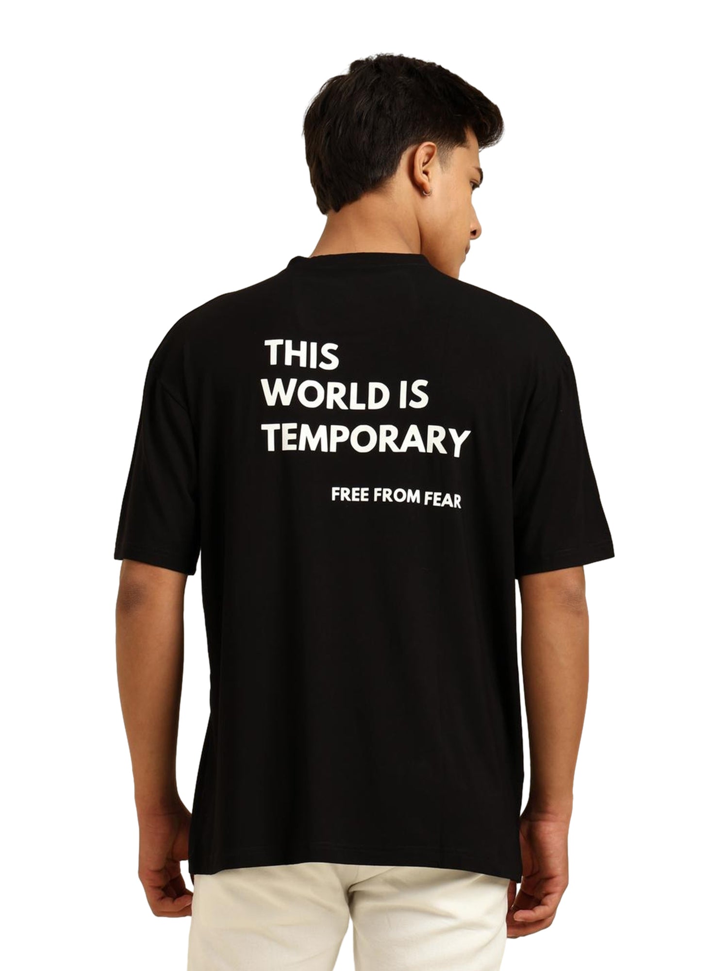 Men Oversized Bamboo T-Shirt – Soft, Breathable & Sustainable Fit – Mens T-Shirt on Brown Living™. SKU: M-WORLD-OVRSZ-BLK-S. Img 17.