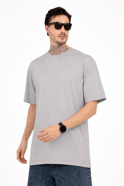 Men Oversized Plain Bamboo T-Shirt – Soft, Breathable & Sustainable – Mens T-Shirt on Brown Living™. SKU: M-PLAIN-OVERSIZ-GRAY-M. Img 12.