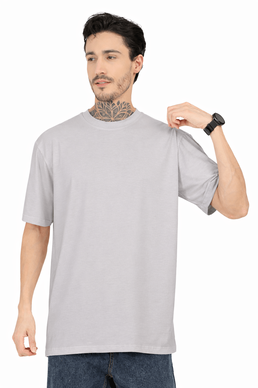 Men Oversized Plain Bamboo T-Shirt – Soft, Breathable & Sustainable – Mens T-Shirt on Brown Living™. SKU: M-PLAIN-OVERSIZ-GRAY-M. Img 14.